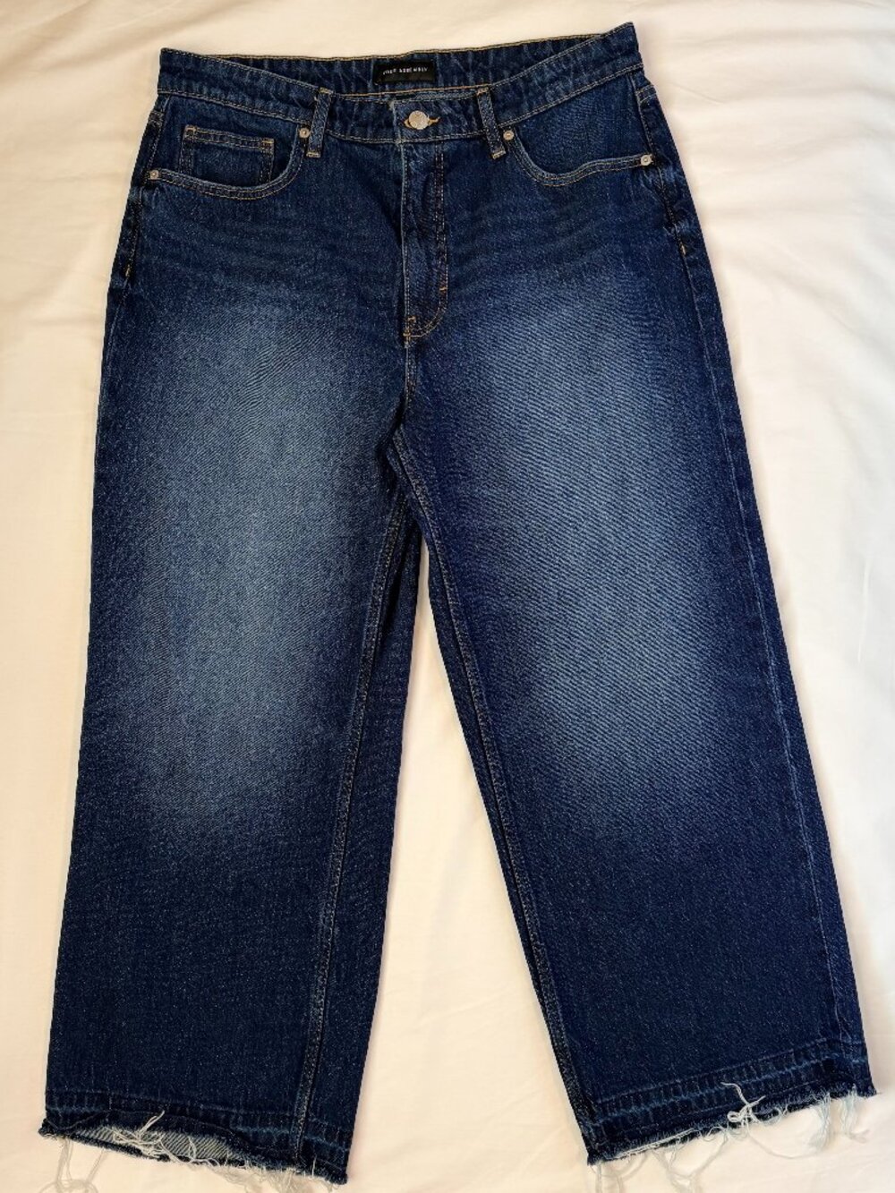 Free Assembly Wide Leg Jeans Raw Hem Dark Wash Denim 12